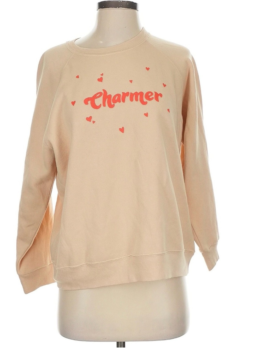 With Love From Emily + Meritt “Charmer” Sweatshirt Beige Red Hearts. Size Small